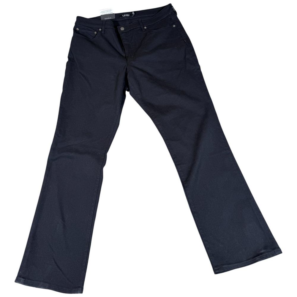 Lauren Ralph Lauren Super Stretch Jeans Womens 16 Black Logo Straight Leg Travel